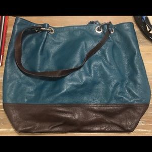 Italian Leather Purse - Teal & Chocolate Brown